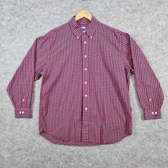 Brooks Brothers 346 Red & Blue Checks Size L Button Up/Down Cotton Dress Shirt - Picture 1 of 16